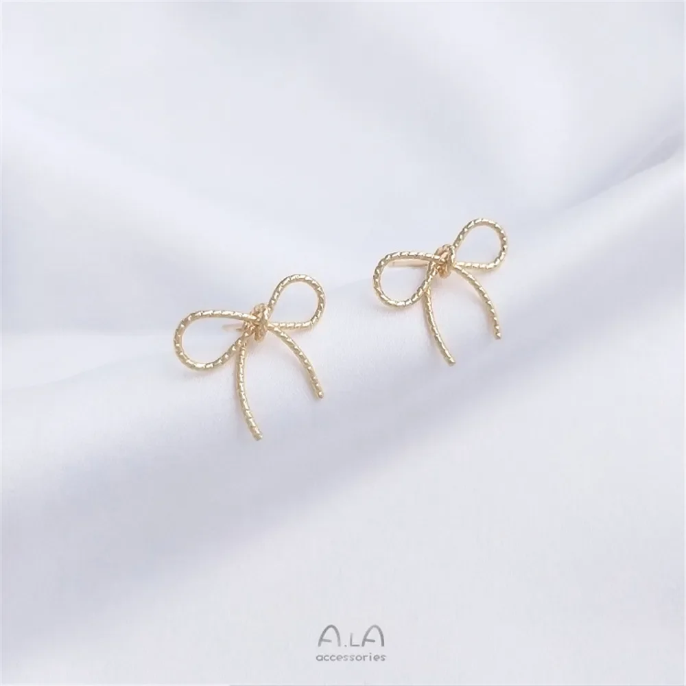 Серьги-бантики из проволоки 14 карат серебряная булавка 925 пробы ручная работа