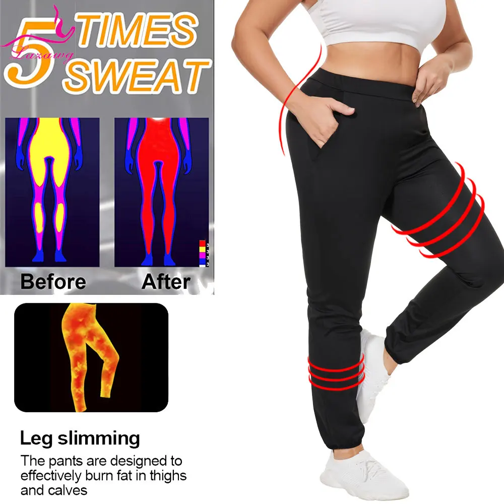 LAZAWG Women Sauna Trousers for Weight Loss Sweat Pants Woman Fat Burner Leggings Slimming Body Shaper Low Waisted Sportwear