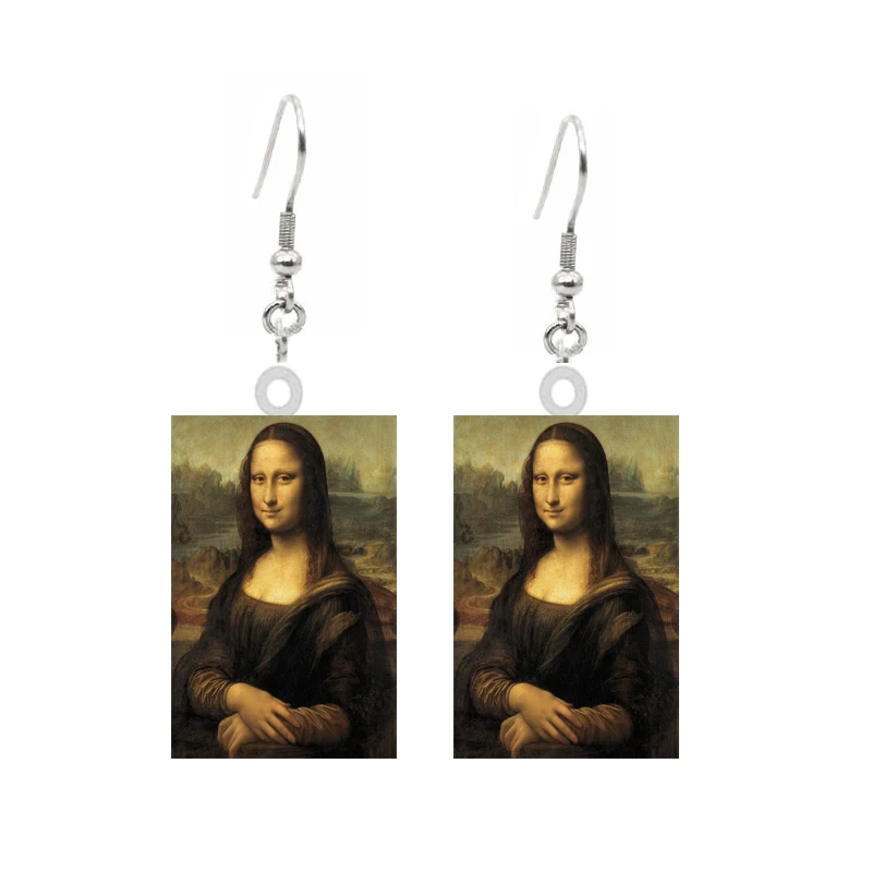Newly Mona Lisa Acrylic Earring For Women Double Side Famous Paintings Dangle Earrings Jewelry Christmas Gift |