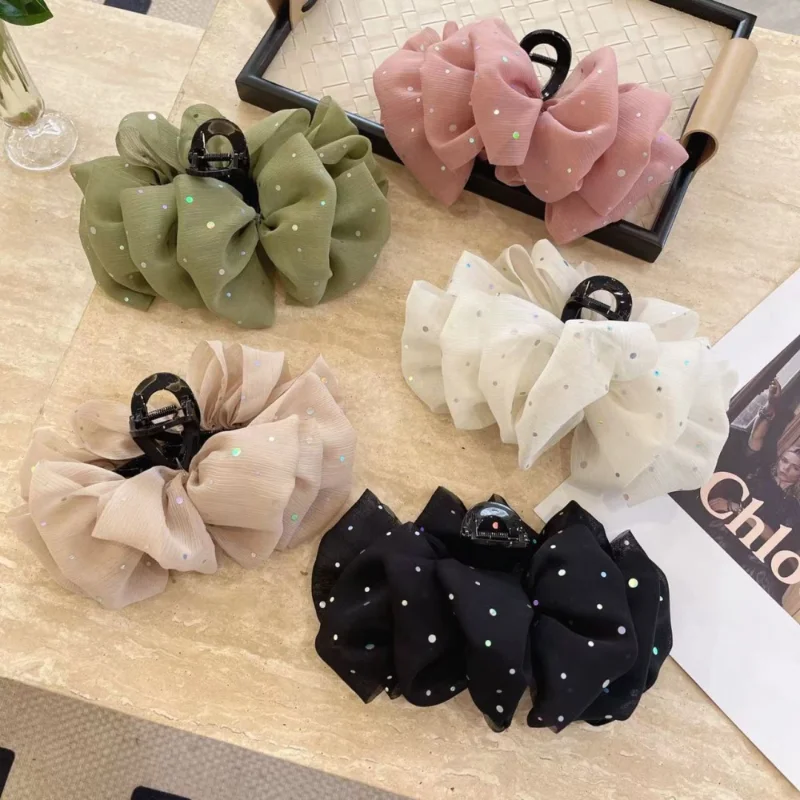 

French Vintage Bow Hair Clip Backbrain Updo Large Hair Claw Multi Layered Fabric Hair Clamps Styling Tools Accessories