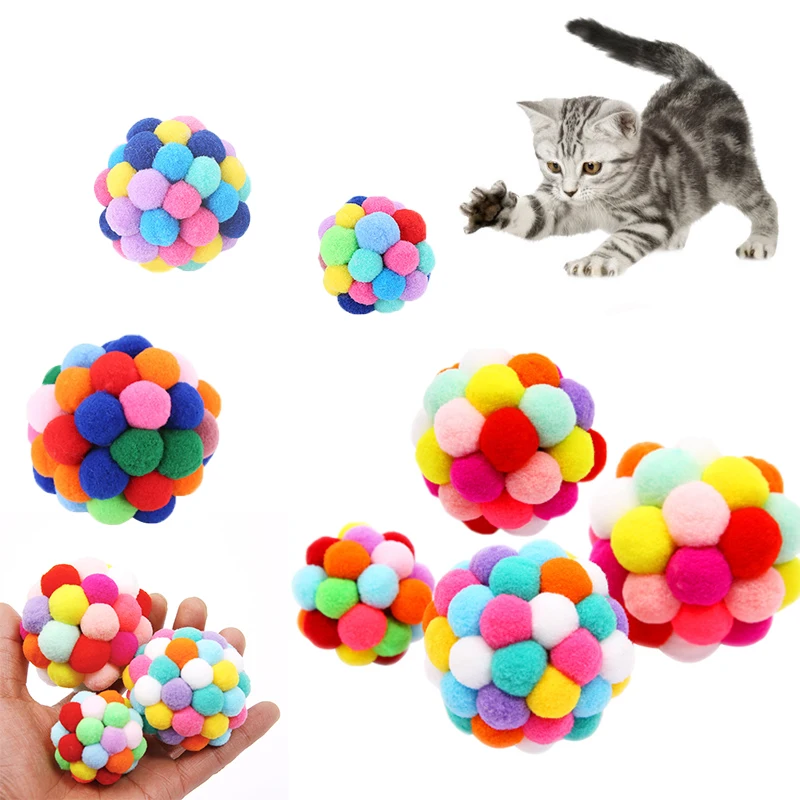 

Handmade Pet Cat Toy Colorful Bouncy Ball Kitten Toys Plush Bell Ball Mouse Planet Ball Cat Toys Interactive Pet Cat Accessories
