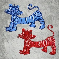 2 pieces fashion blue red tiger animal embroidery craft patch applique sew on t shirt jacket diy punk apparel accessory