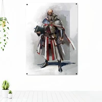 ancient military poster wall sticker vintage knights templar armor banner crusader flag mural canvas painting home decoration d4