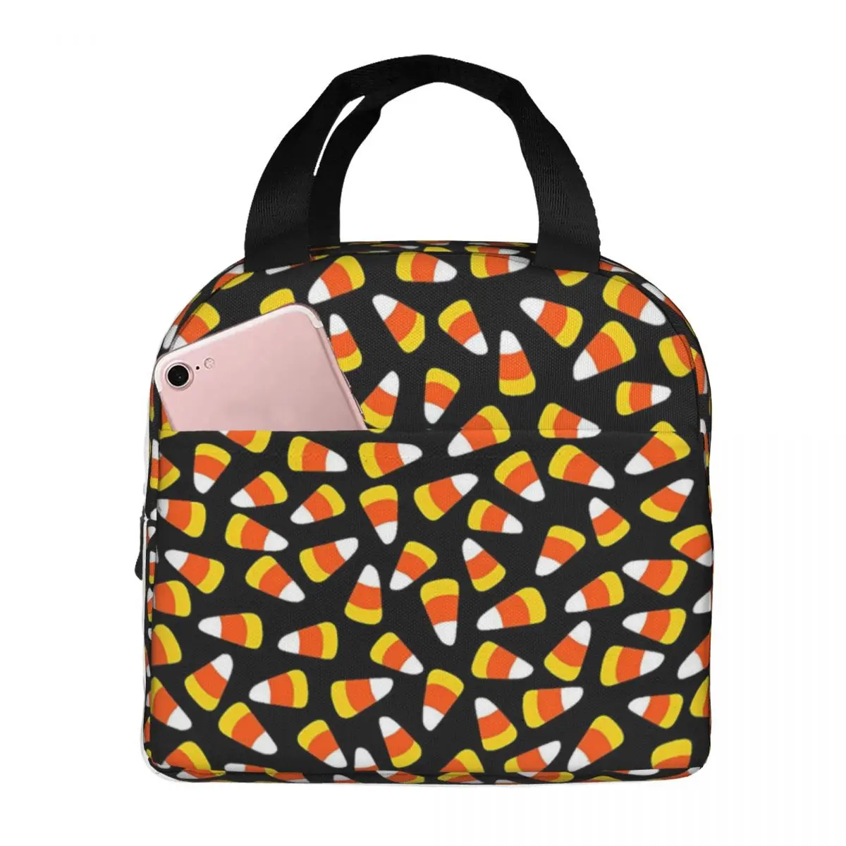 

Candy Corn Halloween Fabric Portable Insulated Oxford Lunch Bag Reusable Lunch Box Lunch Organizer Thermal Cooler Tote Bag