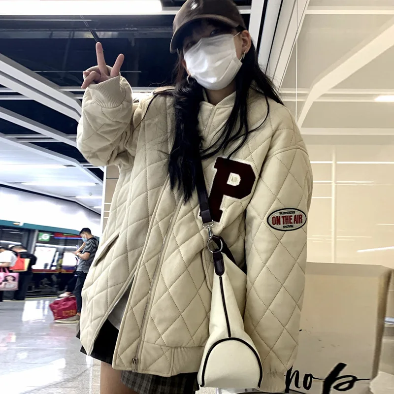 Winter Clothes Women New High Street Ringed Cotton Jacket Letter Vintage Coat Women's Fall Winter Padded Baseball Uniform