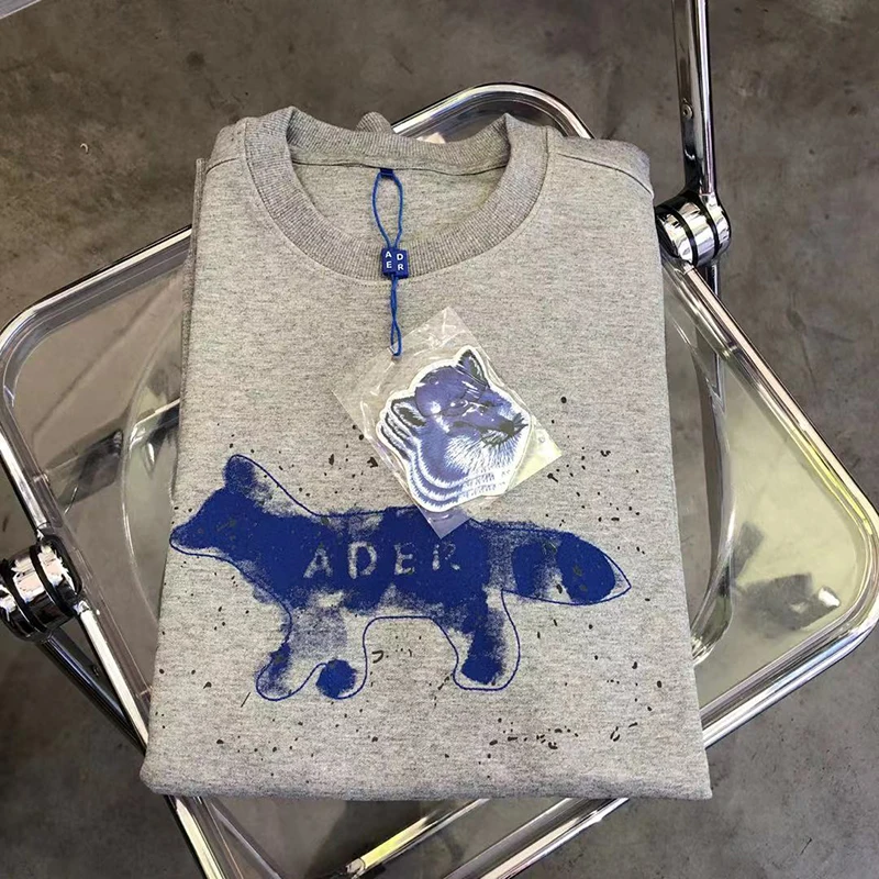 ADER ERROR 2021SS Little Fox Embroidered Sweatshirt AD Reversible Ader Error Box Crew Neck | Мужская одежда