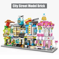 moc brick city street view flower shop wedding shop movie theater mini model building blocks childrens educational toys gift