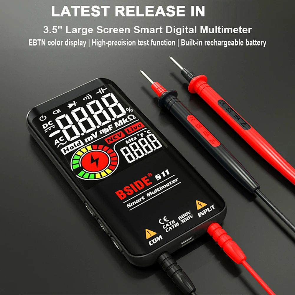 

3.5" LCD Profesional Digital Smart Multimeter 9999 Counts Display DC AC Voltage Capacitance Ohm Diode NCV Hz Live Wire Tester