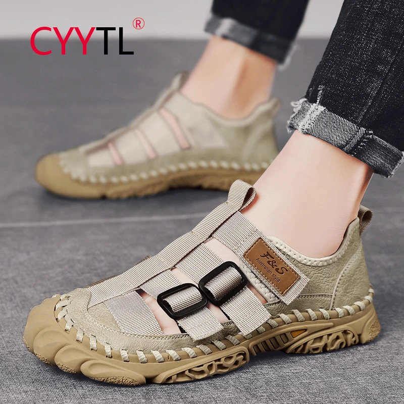 

CYYTL Men's Outdoor Hiking Sandals Buckle Closed Toe Beach Handmade Summer Shoes Sports Casual Slip on Comfort Chaussure Homme