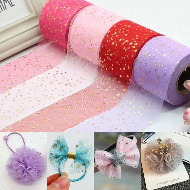 

25 Yard Star Tulle Ribbon Roll Fabric 6/8/10/12cm Wide DIY Handmade Hair Clip Bow Knot Headdress Party Shower Wedding Decoration