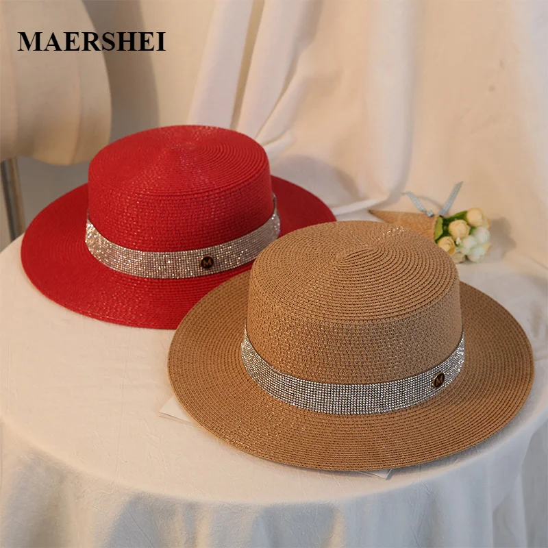 

Ladies Hats and Caps Summer Travel French Flat Top Straw Hat Sun Hats for Women Beach Hat Summer Women