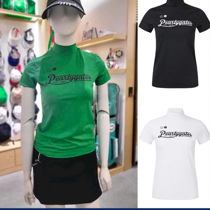 

Pearly Gate Golf Clothing Women's Short Sleeved Sweat-wicking Breathable T-shirt Sports quick Drying Jersey Slimming Round Neck
