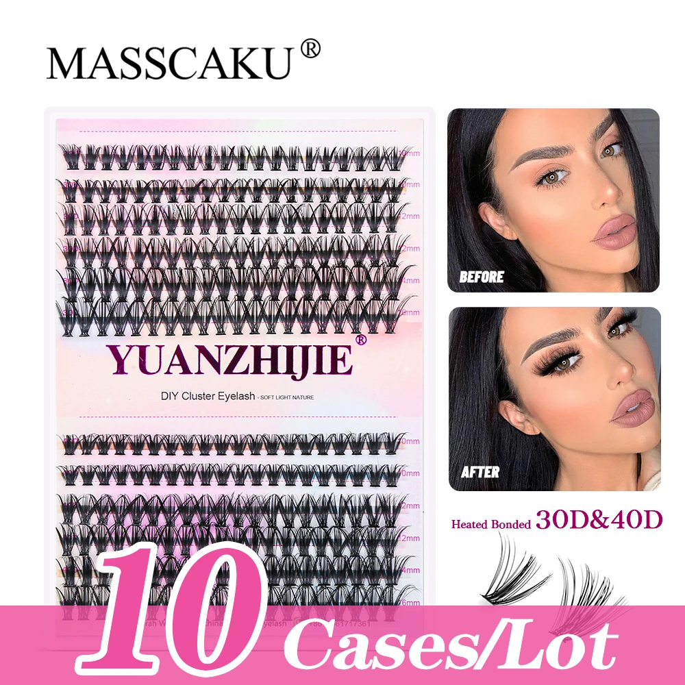 

MASSCAKU 10cases/lot DIY Clusters Eyelash Extension Natural Home Segmented 30D&40D Premade Russian Faux Mink Eyelashes Cluster