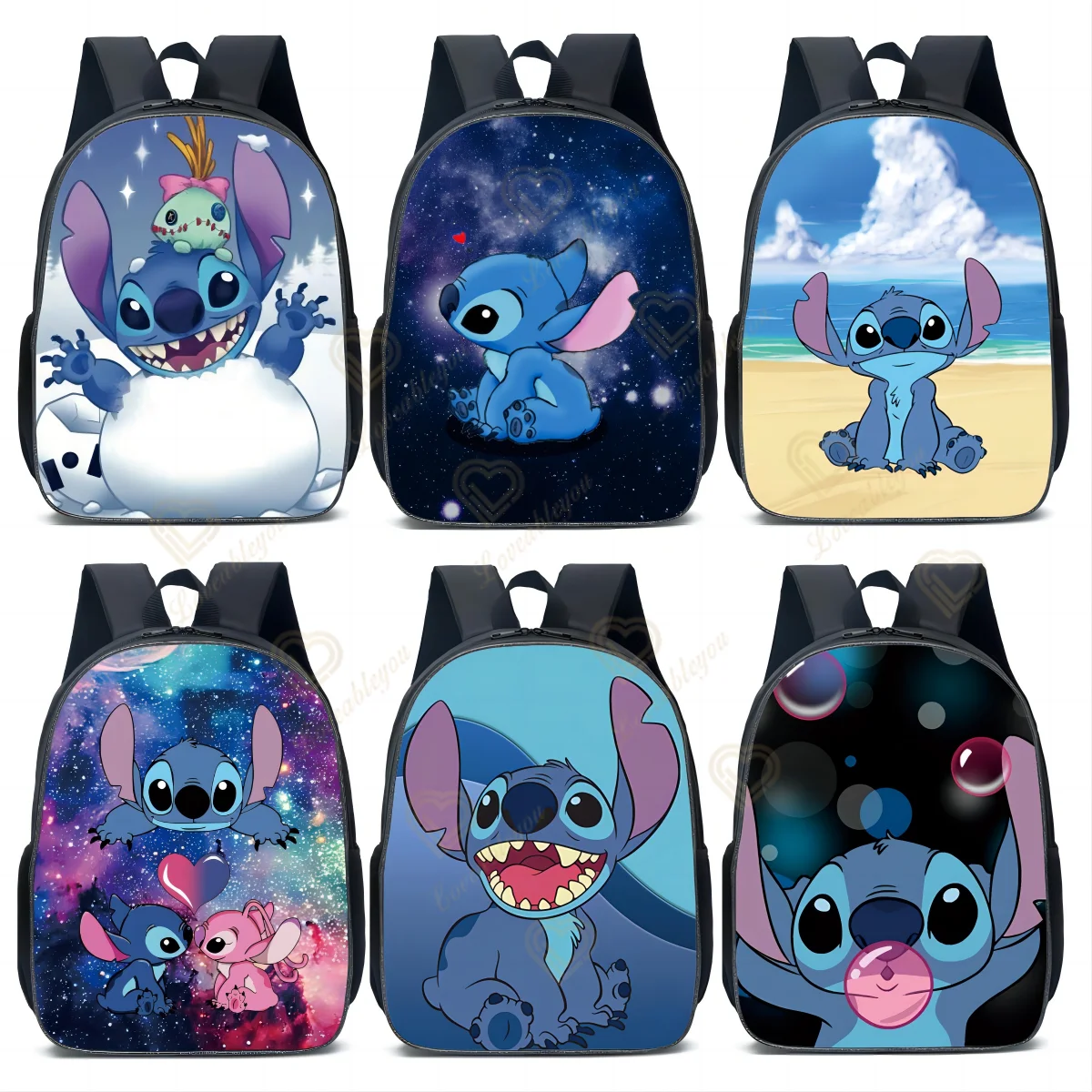 

16 inch Disney Lilo Stitch Backpack Colorful Bag Boys Girls School Bags Teenager Student Bag Travel Mochilas