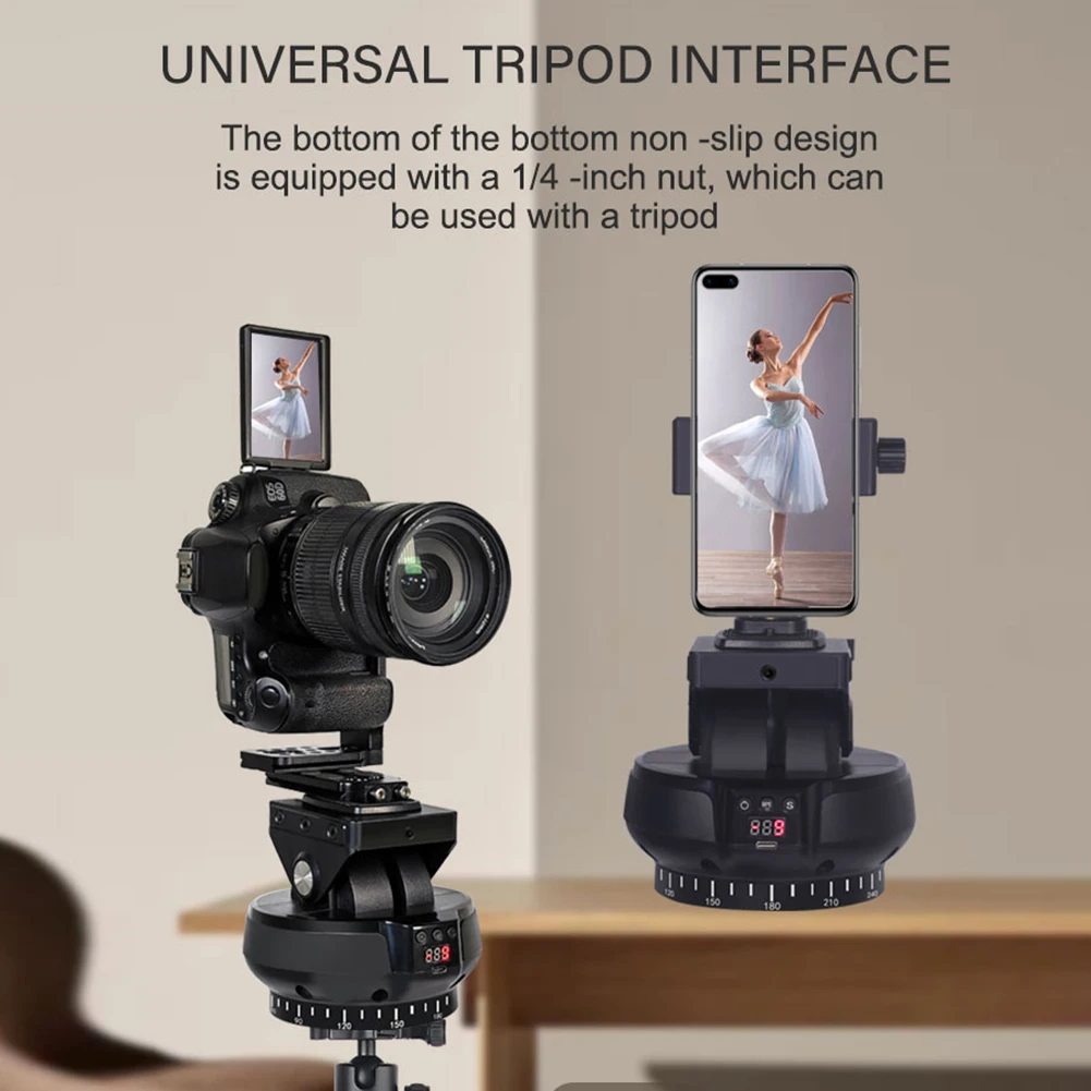 

YT-1200 Motorized Tripod Head 360 Degree Video Tripod Head Automatic Tripod Stabilizer for Smarphone Camera for Cell Phone Photo