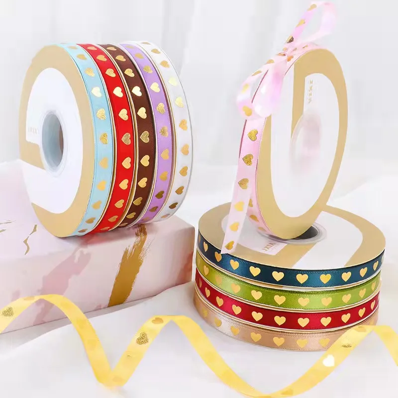 

10 ярдов, 10 мм, Золотое сердце, искусственное цветочное украшение для упаковки подарков, вечеринки, дня рождения, свадьбы, домашнего творчест...