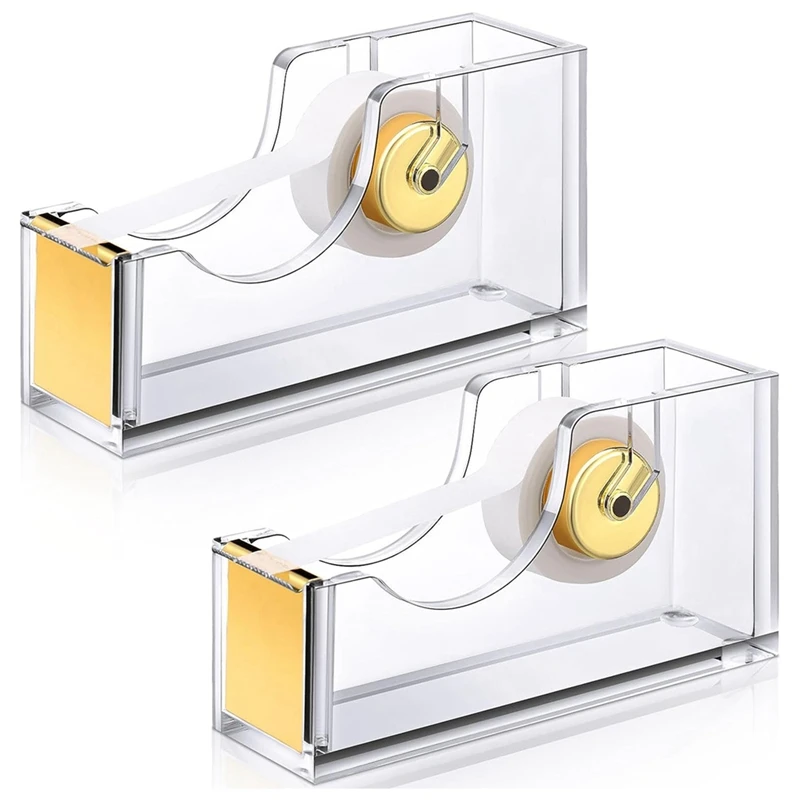 

2 Pieces Acrylic Office Tape Dispenser Transparent Gold Tape Dispenser Tape Holder Packing Tape Dispenser Easy Install
