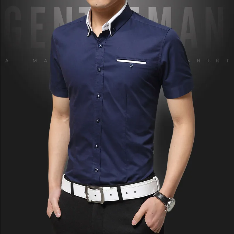 New Arrival Summer Casual Shirt Men Good Quality Mens Dress Shirts Solid Slim Fit Short Sleeve Men's Clothing Asian Size 5XL