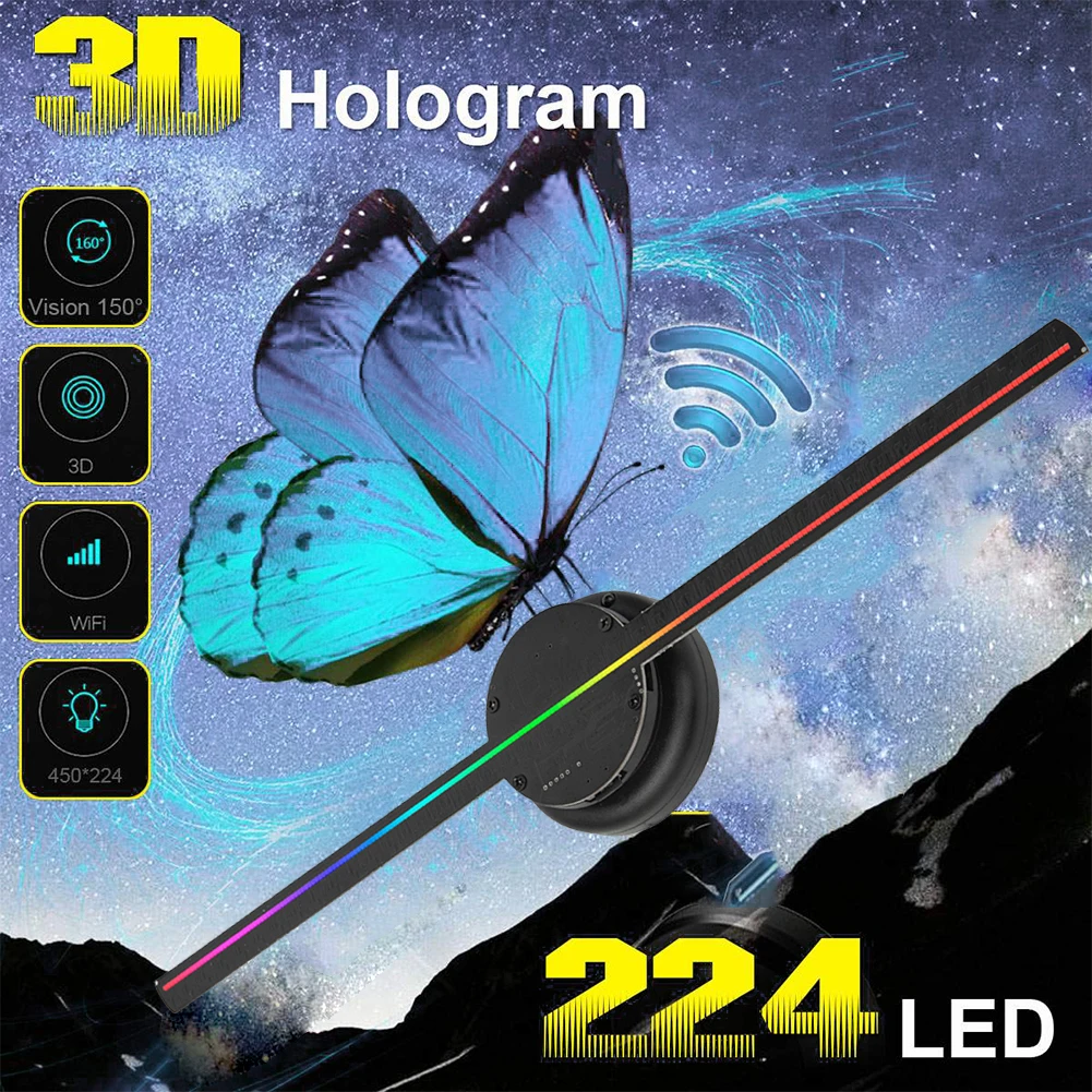 

3D Wifi Remote Hologram Player 3D Fan Hologram Projector Light Advertising Display 224 LED Fan Holographic Imaging Lamp