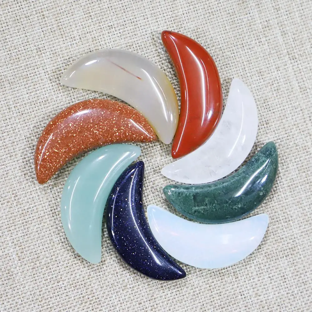 

Natural Semi Precious Stone Agate Crystal Crescent Moon Ornament Aventurine Balancing Energy Meditation DIY Home Decoration 8Pcs