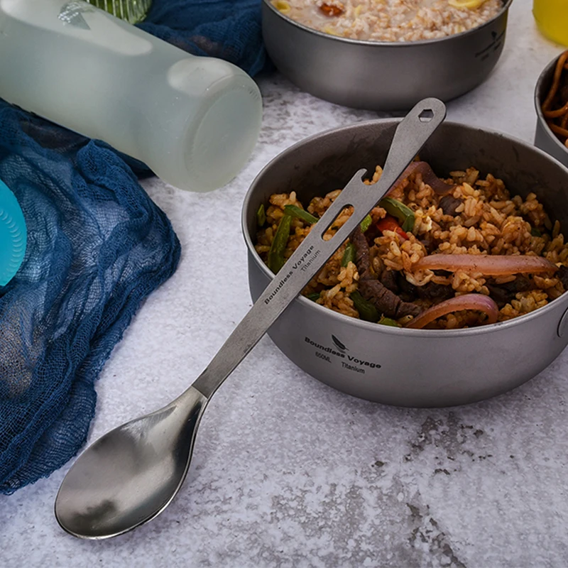

Camping Titanium Spoon with Bottle Opener Ultralight Outdoor Camping Picnic Flatware Cutlery Portable Bacteriostatic Tableware