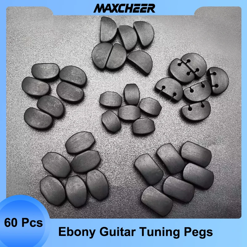 10Sets/60Pcs Ebony Guitar Tuning Pegs Tuners Machine Heads Replacement Buttons Knobs Handle Black