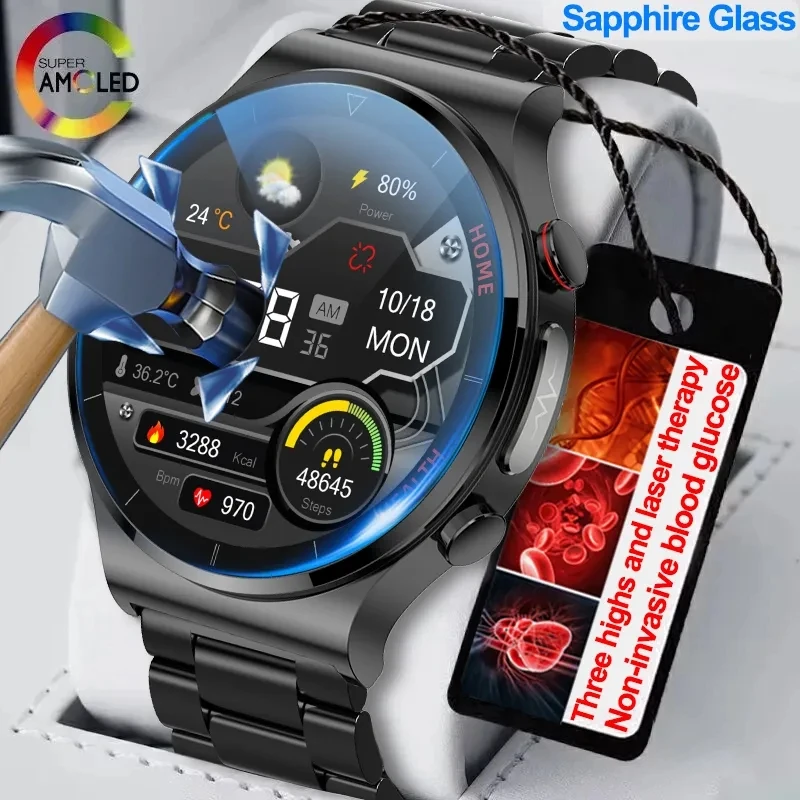 

2023 ECG+PPG Blood Sugar Smart Watch Men Heart Rate Three High Laser Treatment Health Tracker Sapphire Glass Smartwatch Clockes