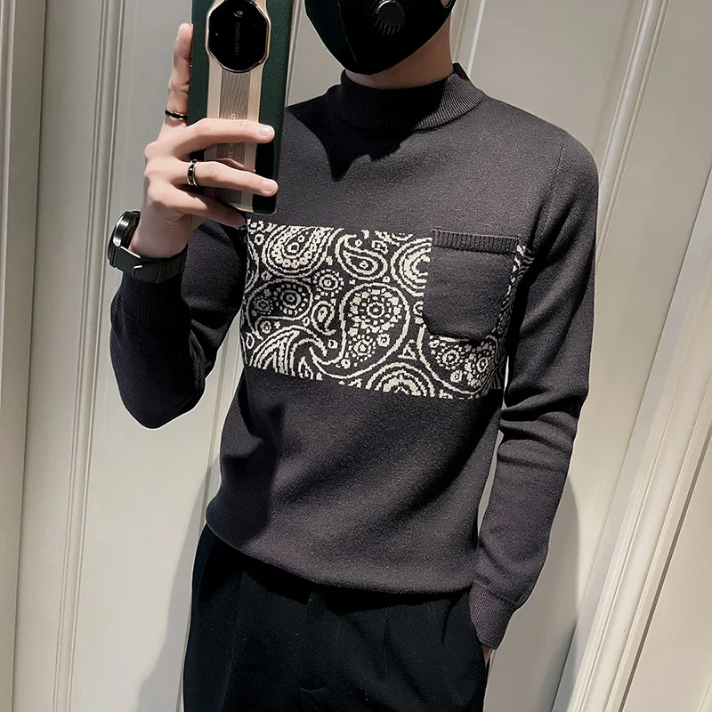 2022 Men Turtleneck Sweaters and Pullovers Winter Casual Solid Knit Round collar Wool Sweater Fashion Men Pullover Homme S-3XL