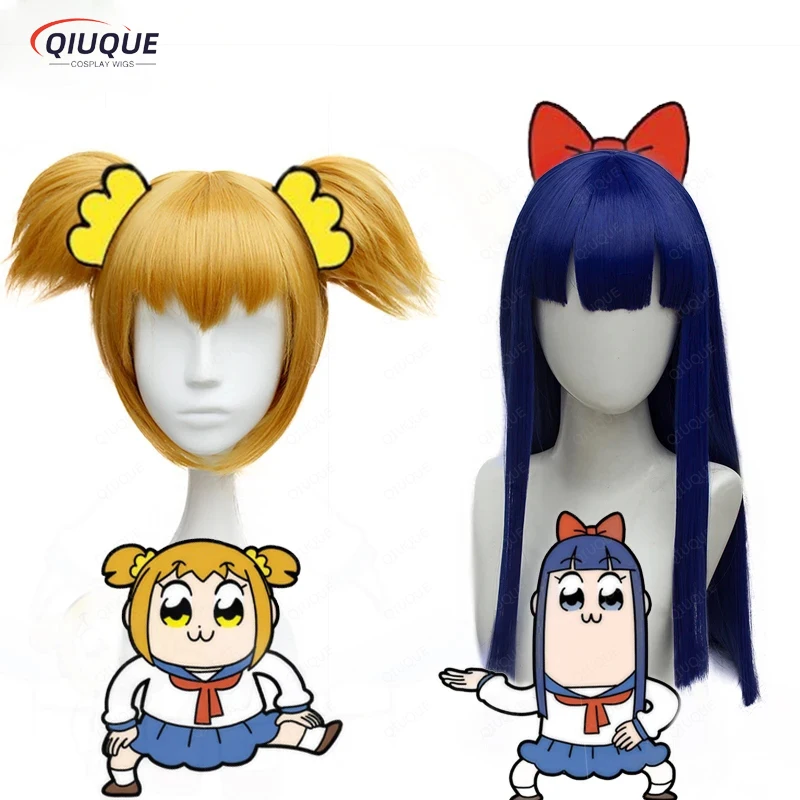 Новый парик POP TEAM EPIC Popuko, парик Pipimi, парики для косплея в стиле, высококачественные синтетические волосы, парики + Желтые Повязки для волос + красная шпилька для волос