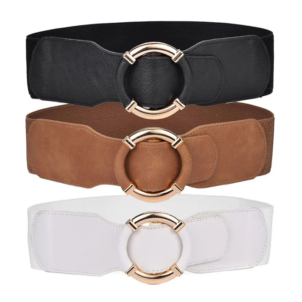 

New Windbreaker Elastic Waistband Circle Buckle PU Leather Wide Belt Ladies Belt Alloy Buckle Belt Dress Women Accessory