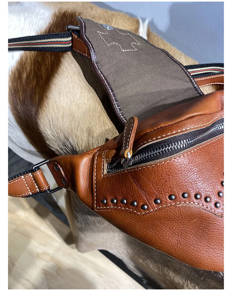 vintage designer organizer luxury genuine leather men's chest bag outdoor daily sports real cowhide teens crossbody bag Teens