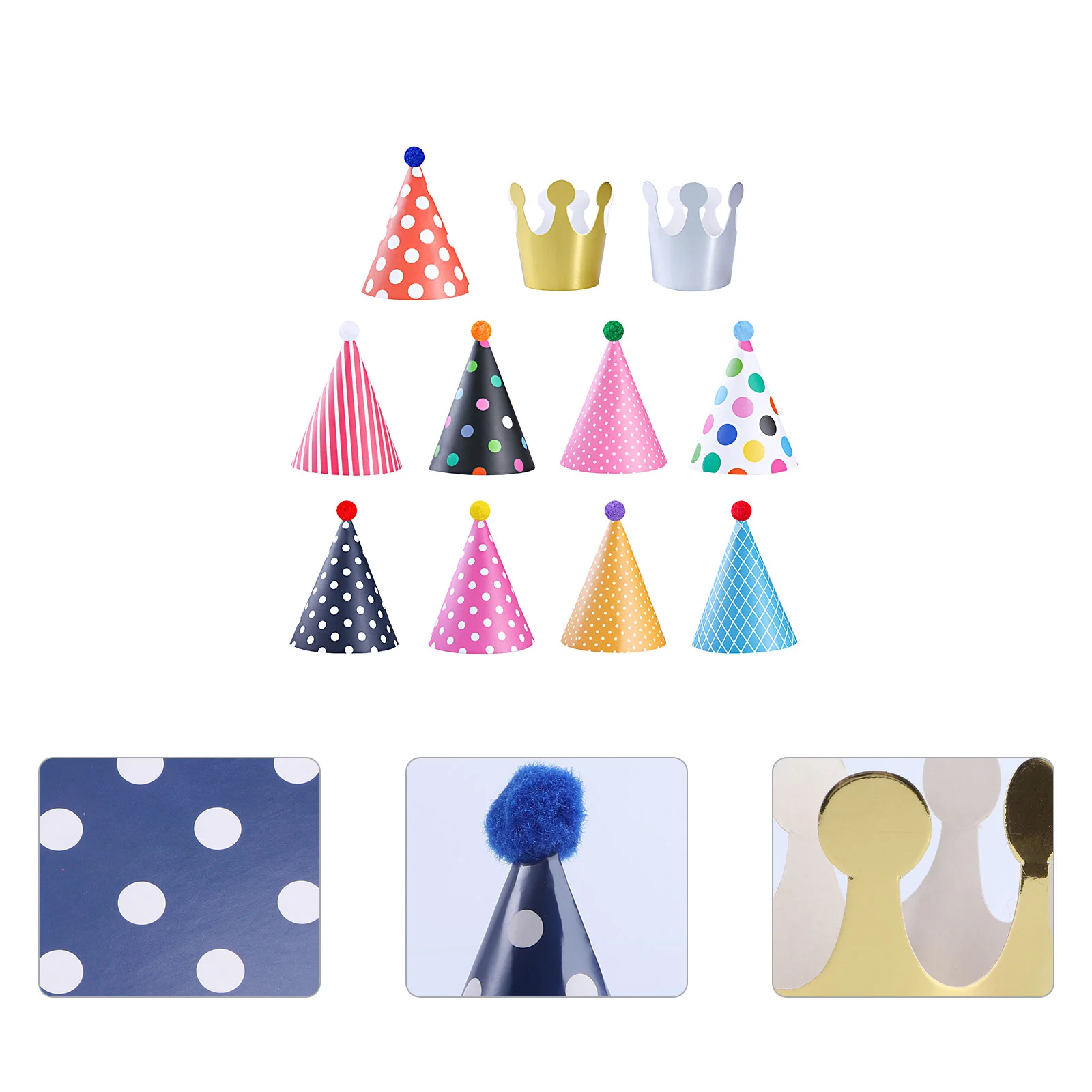 

11pcs Kids Birthday Party Hats with Pom Poms Paper Cap Hat For Birthday Party Supplies ( Mixed Style )