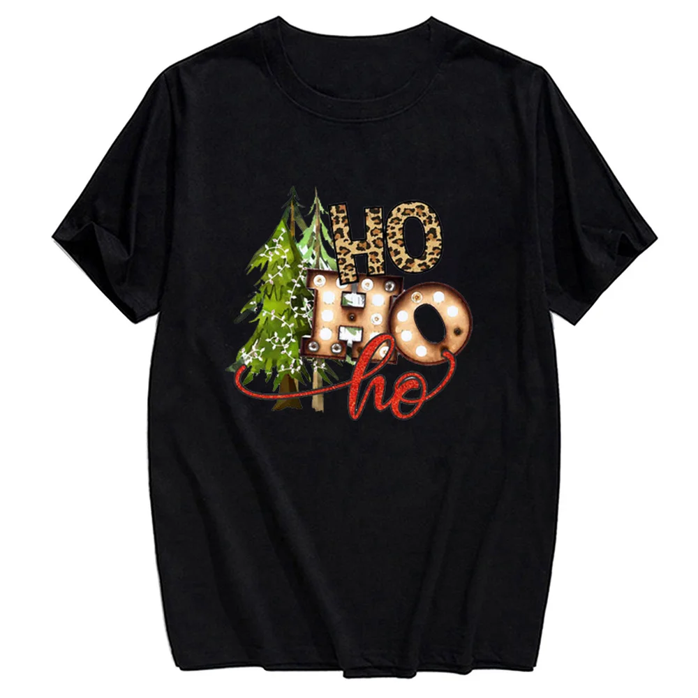 Купи 2022 Merry Christmas Women T-shirt Christmas Tree Print Short Sleeve T-Shirt Funny Cartoon Black Hip Hop Y2k Clothes Tops Female за 149 рублей в магазине AliExpress