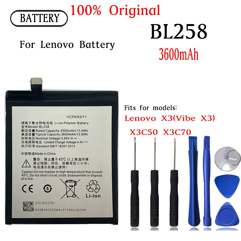 Аккумулятор BL258 для Lenovo Vibe X3 / Lemon X3 X3c50 X3c70 X3a40, оригинальная емкость, фотоаккумулятор