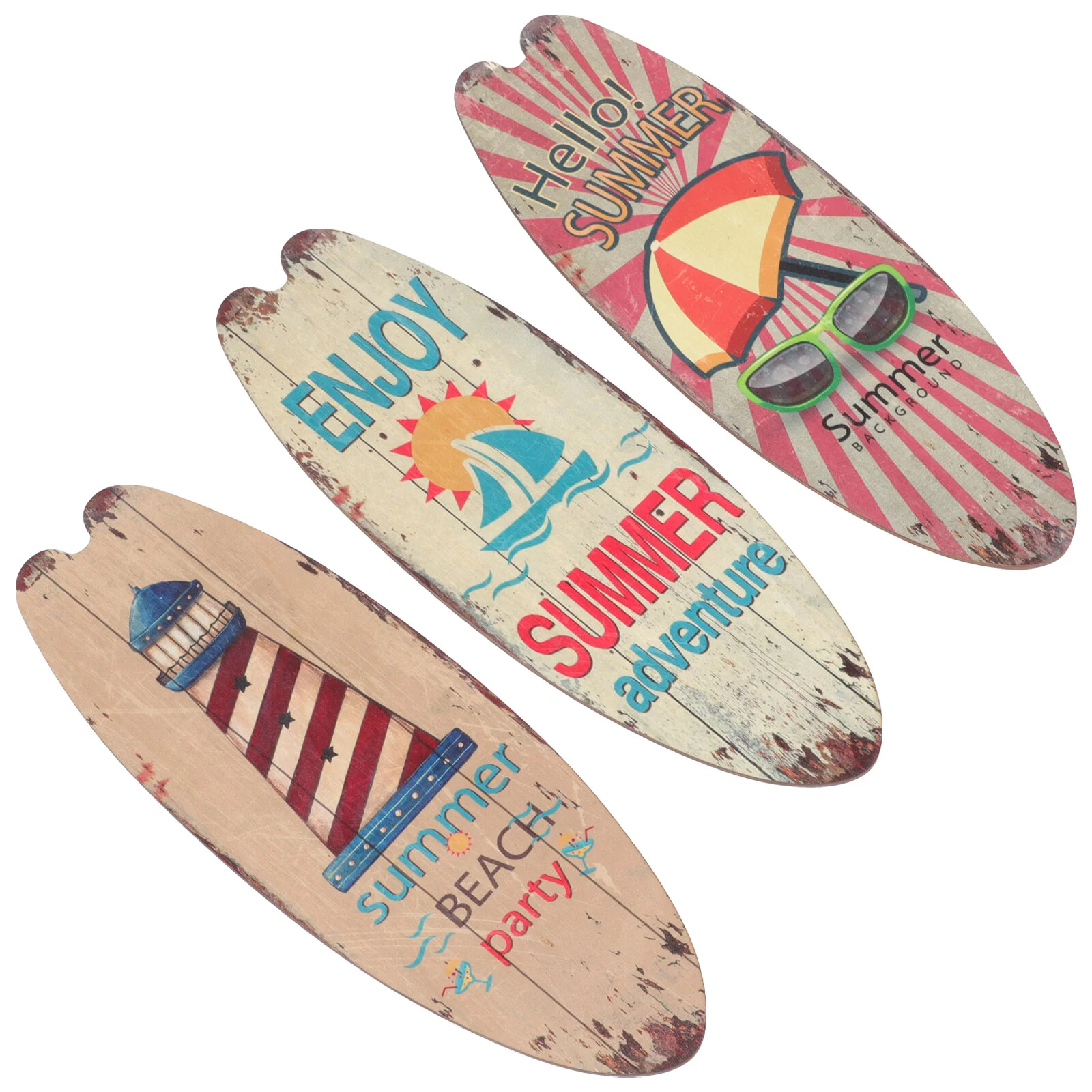

3 Pcs Hawaii Wooden Ornaments Indoor Surfboard Plaque Decoration Outdoor Porch Banquet Wall