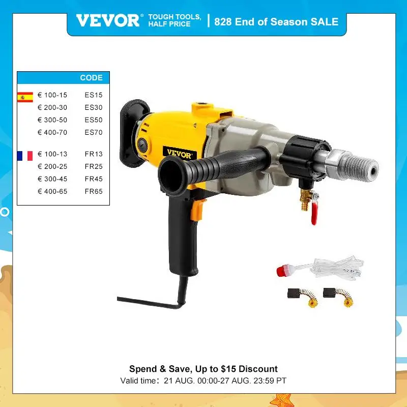 VEVOR 1880 Вт 2180 Вт ручной алмазный керн буровая установка бетон 110 мм 130 мм 160 мм 180 мм мокрый/сухой электрический бесступенчатый скорость бурения инструмент