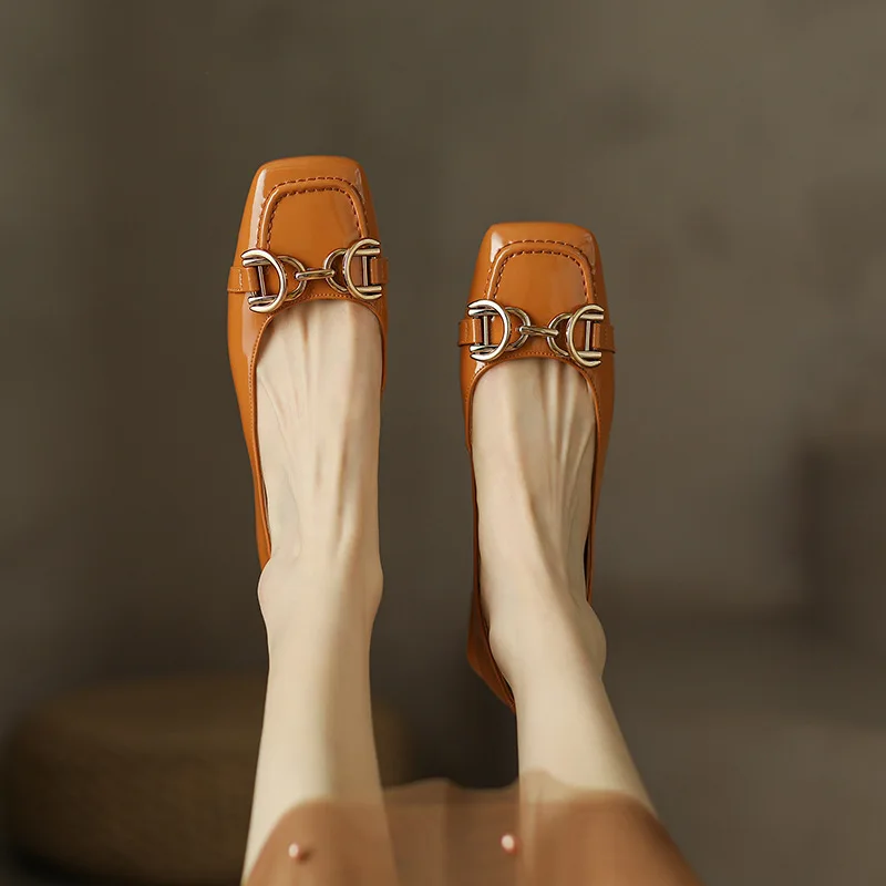 

Туфли Мэри Джейн Великолепные туфли из мягкой искусственной кожи тыквенного цвета с квадратным носком лошадиные женские универсальные туфли на низком каблуке с мягкой подошвой
