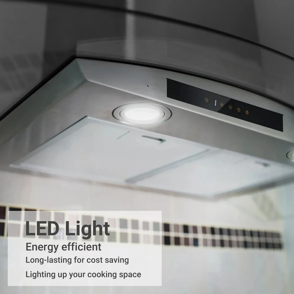 

inch 450 CFM Wall Mount Convertible Range Hood in Stainless Steel with Touch and LED Lights