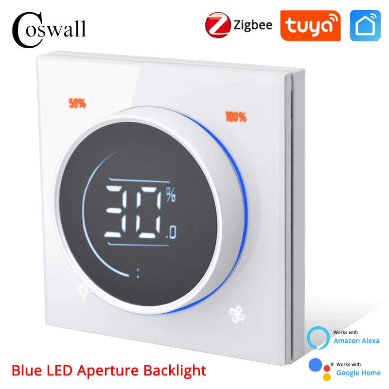 

Coswall стеклянная панель WiFi/Zigbee выключатель с регулятором вентилятора 300Вт