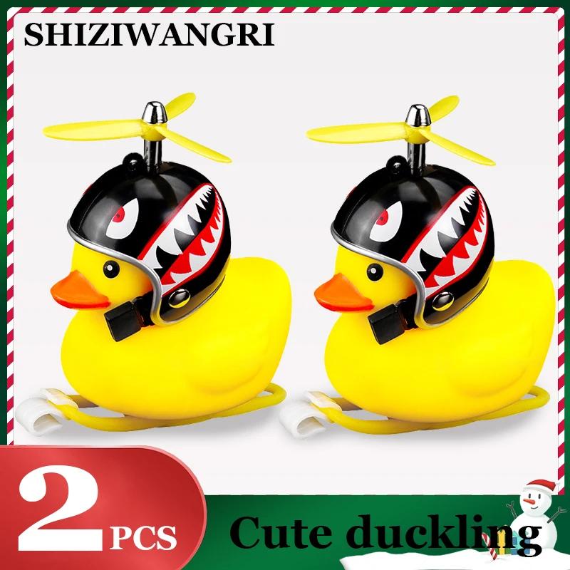 2PCS Bike Duck with Helmet Broken Wind Small Yellow Duck Black Pink Duck Bike Motorcycle Helmet Riding Bike Accessories Decor