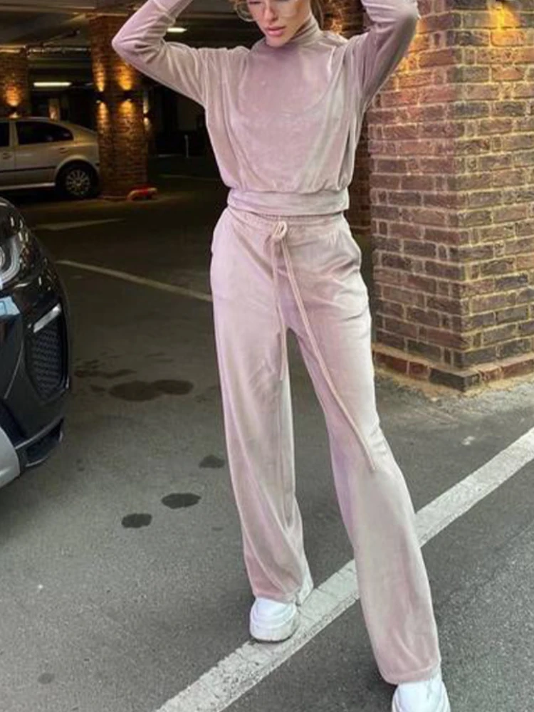 Женский флисовый спортивный костюм повседневный топ с высоким воротником и