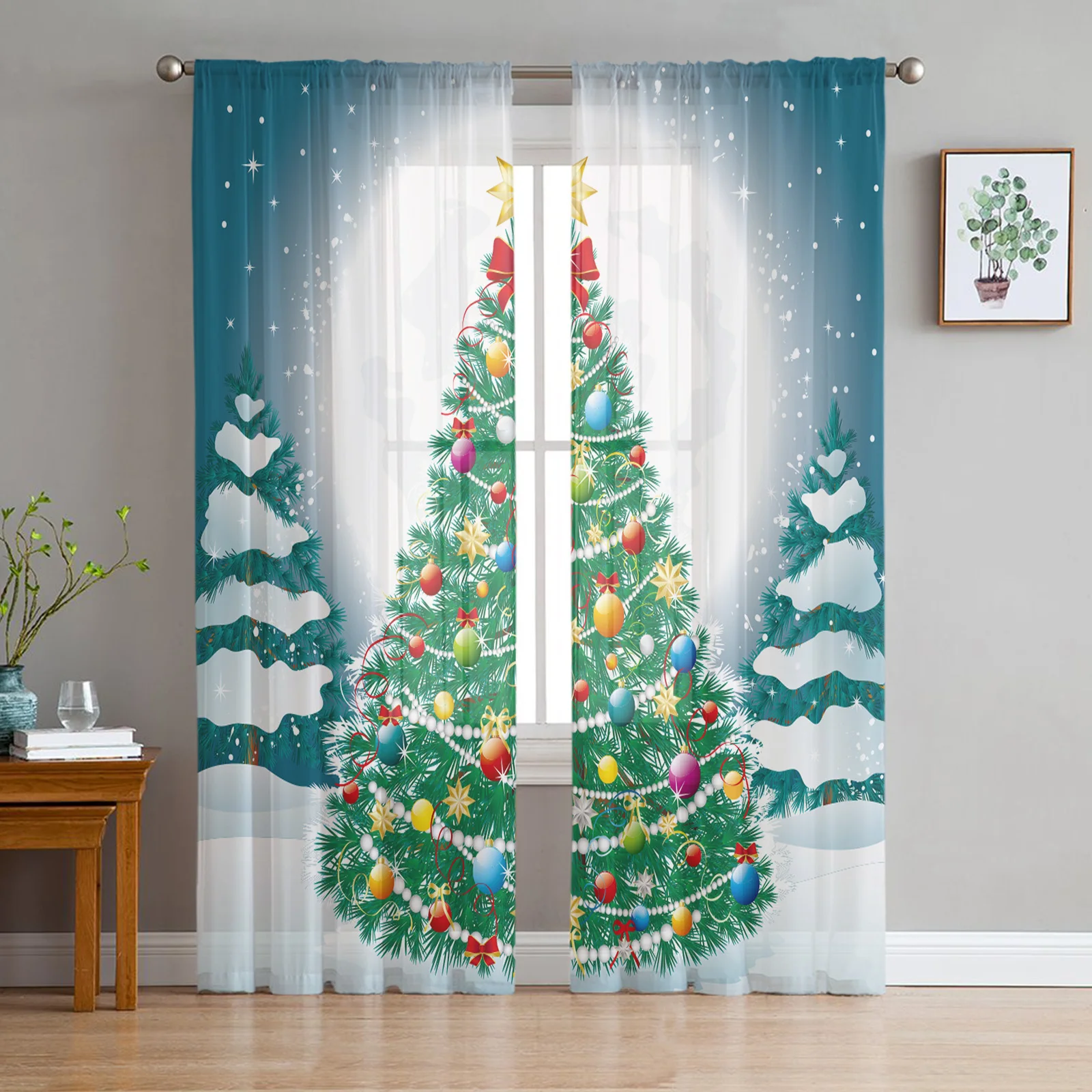 

Рождественская елка для празднования Нового года, зимние тюлевые шторы в виде Луны, гостиной, спальни, шторы из тонкой ткани для балкона