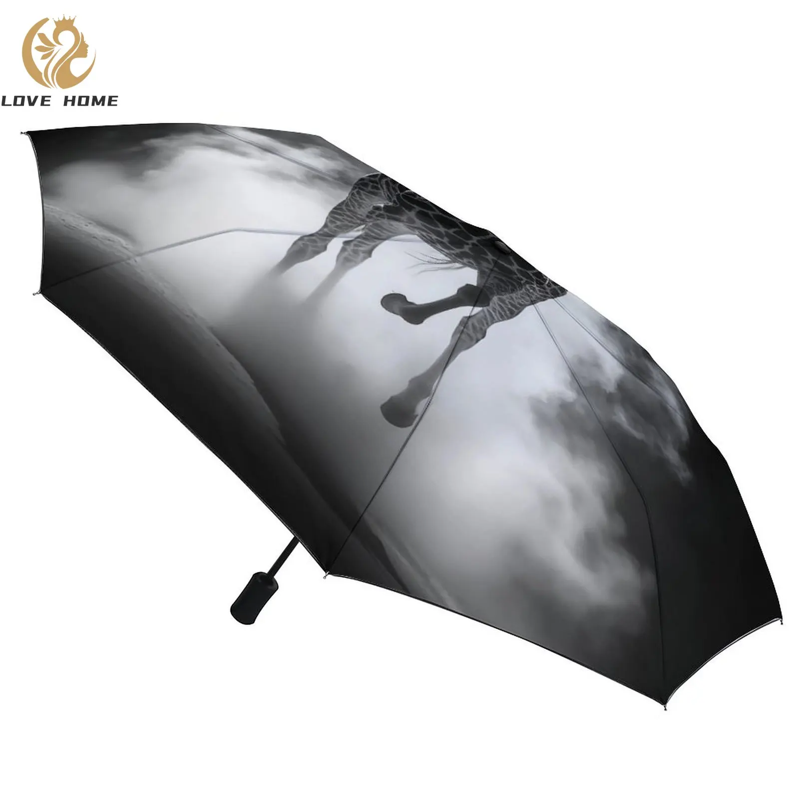 

Giraffe 3 Fold Auto Umbrella Light Sketch White Powder Ligthweight Umbrella Sun and Rain Carbon Fiber Frame Umbrellas for Women