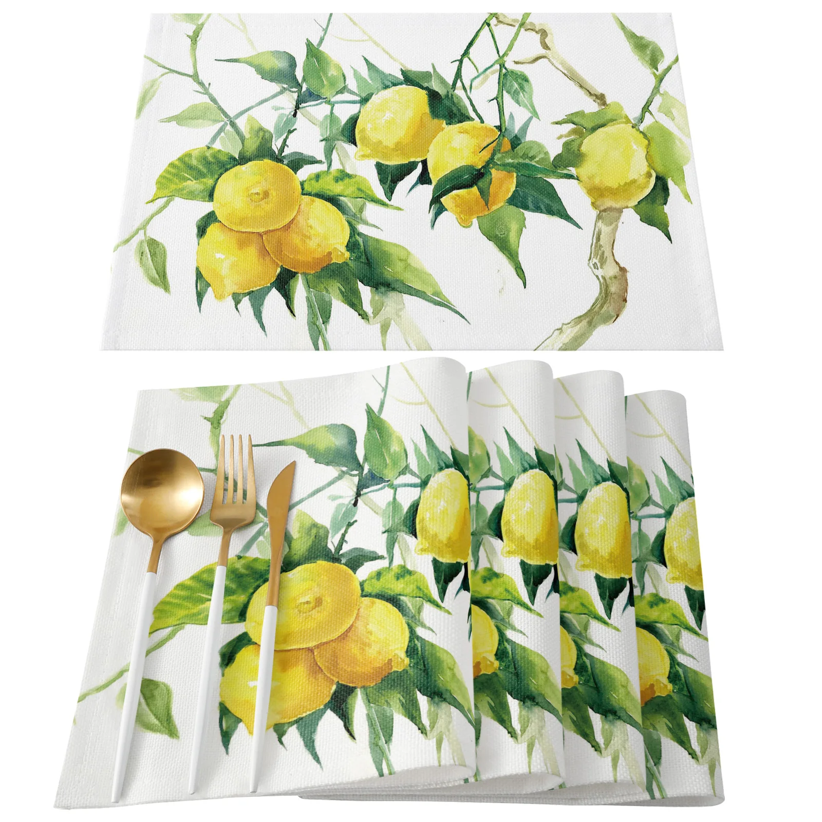 

Lemon Summer Watercolor Leaves Table Mats for Dining Table Kitchen Decoration Accessories Coffee Table Decor Modern Placemat