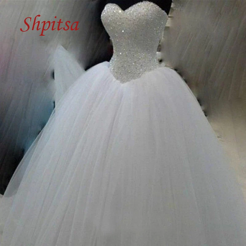 

Роскошные свадебные платья с длинным рукавом и кристаллами, бальное платье, женское свадебное платье с бисером, белое, цвета слоновой кости ...