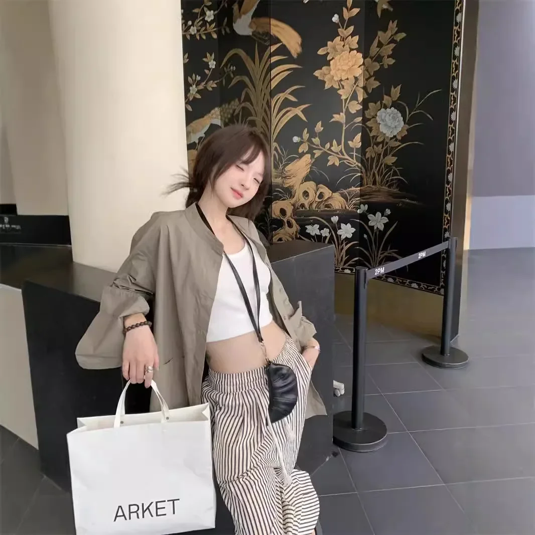 Винтажная однобортная куртка-рубашка с воротником-стойкой женский свободный топ