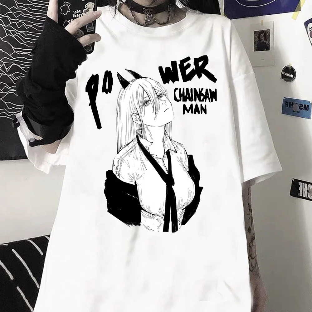 

2022 Fashion Unisex Anime Chainsaw Print Women T-shirt Short Sleeve Tee Harajuku Funny Power Casual Street Style y2k Clothes Top