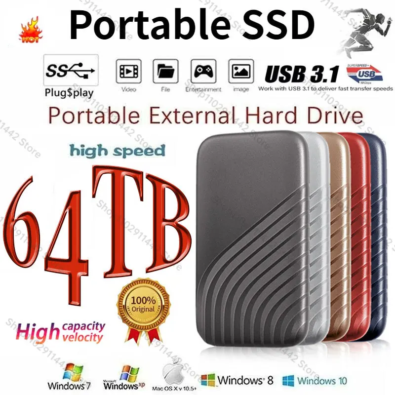 

New 100% Original High-speed 16TB 8TB SSD 2TB Portable External Solid State Hard Drive 64tb USB3.1 Interface Mobile жесткий диск