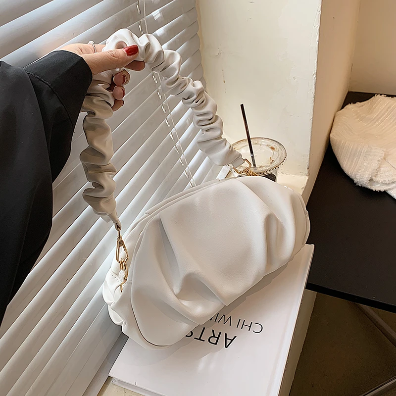 

Solid Color Pleated Tote Bag 2021 Fashion New High-quality Soft Leather Women's Designer Handbag Travel Shoulder Bags Armpit Bag