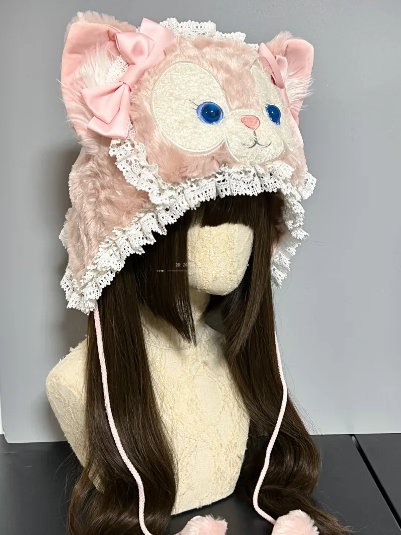 

Оригинальный теплый зимний чехол ручной работы в стиле "Лолита" с маленькой лисой, Кепка с ушками, милая плюшевая шапочка в стиле Харадзюку в...